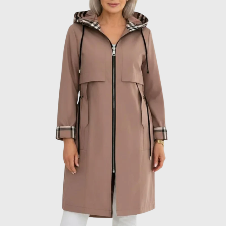 Effortless Trench Coat for Women with Hooded Zip Front Drawstring Waist Longline Style