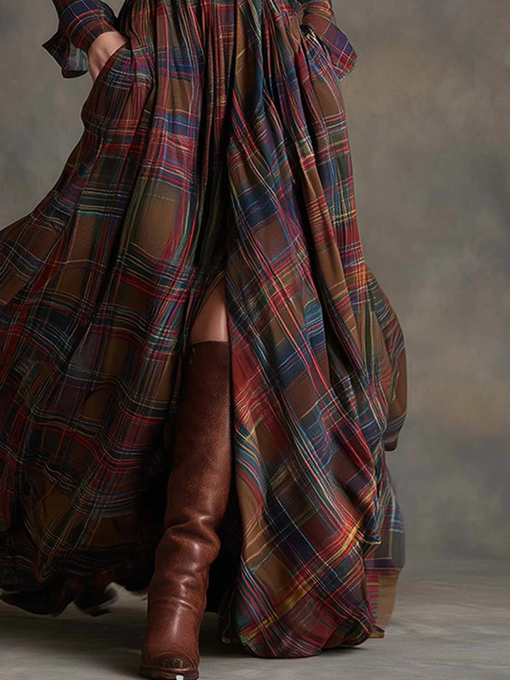 Effortless Plaid Maxi Shirt Dress for Women with Belted Flowing Style