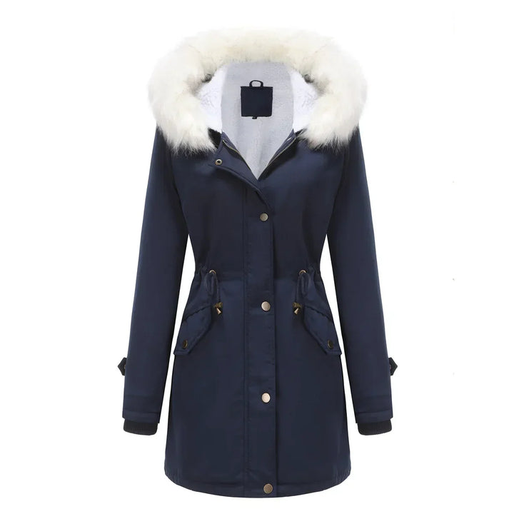 Cozy Faux Fur Trim Parka Jacket for Women with Hooded Long Sleeve Drawstring Waist Relaxed Style
