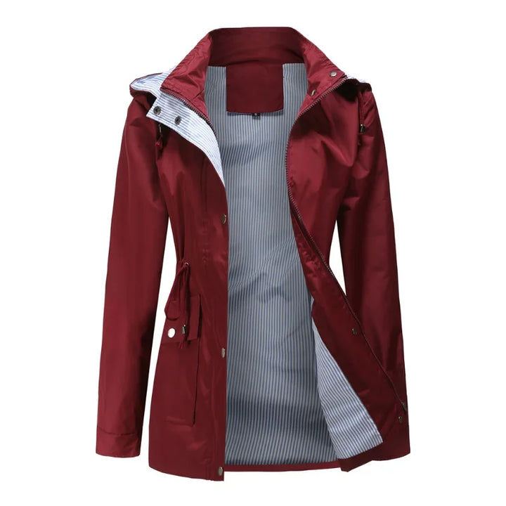 Effortless Rain Jacket for Women with Hooded Collar Long Sleeve Drawstring Waist Relaxed Style