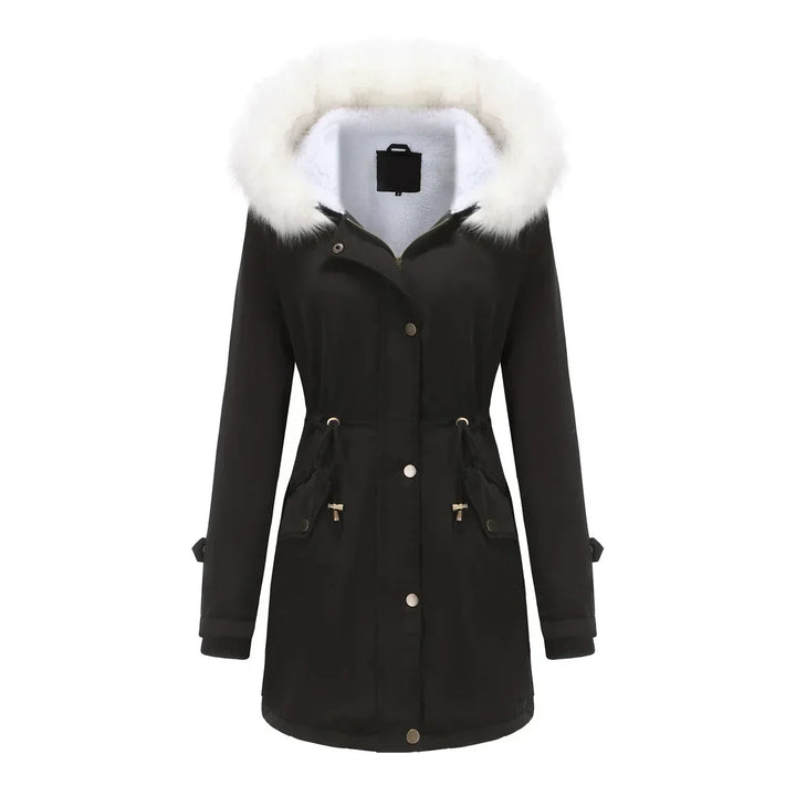 Cozy Faux Fur Trim Parka Jacket for Women with Hooded Long Sleeve Drawstring Waist Relaxed Style