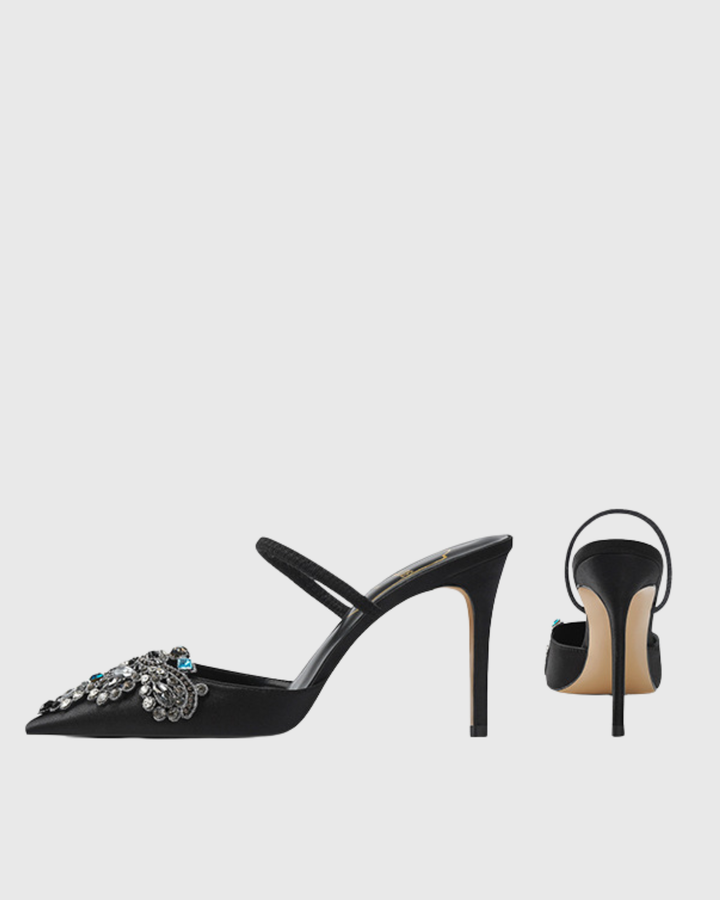 Sadb Rhinestone Satin Mules In Black