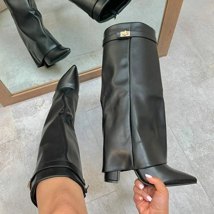 Annette | Women’s Leather Thigh-High Boots with Buckle