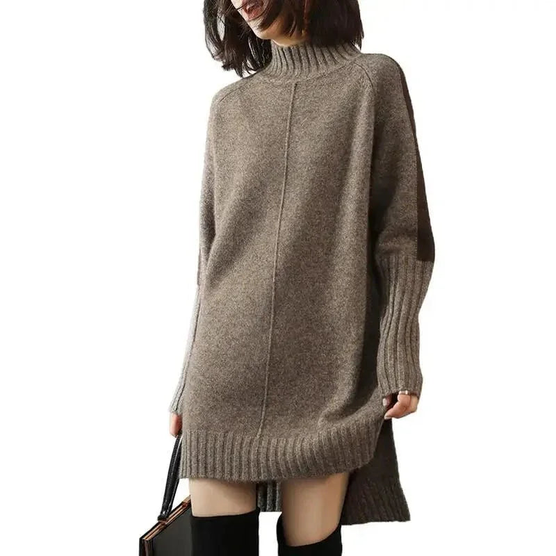 Cozy Turtleneck Sweater Dress for Women with Long Sleeve Oversized Ribbed Knit Relaxed Style