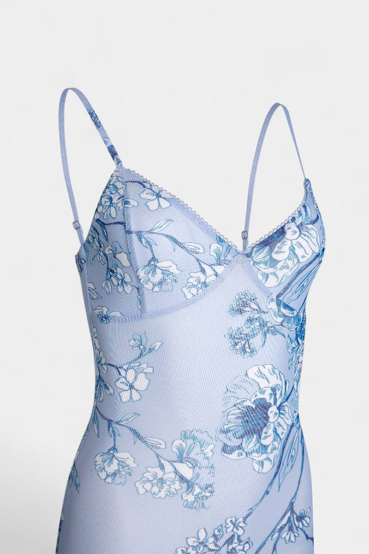 Iris Floral Lace Dress in Blue