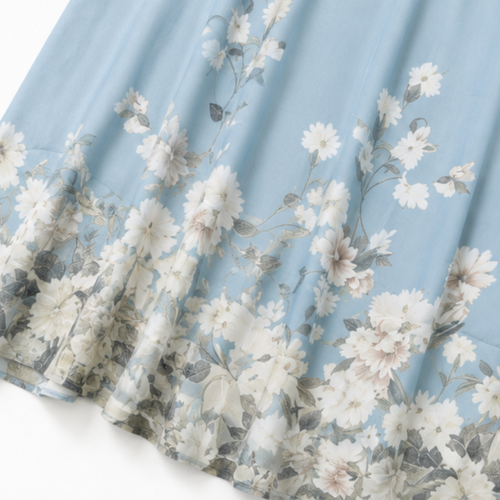 Elegant Blue Floral Maxi Dress for Women with Halter Neck Sleeveless Pleated Flowing Fall Wedding Guest Style