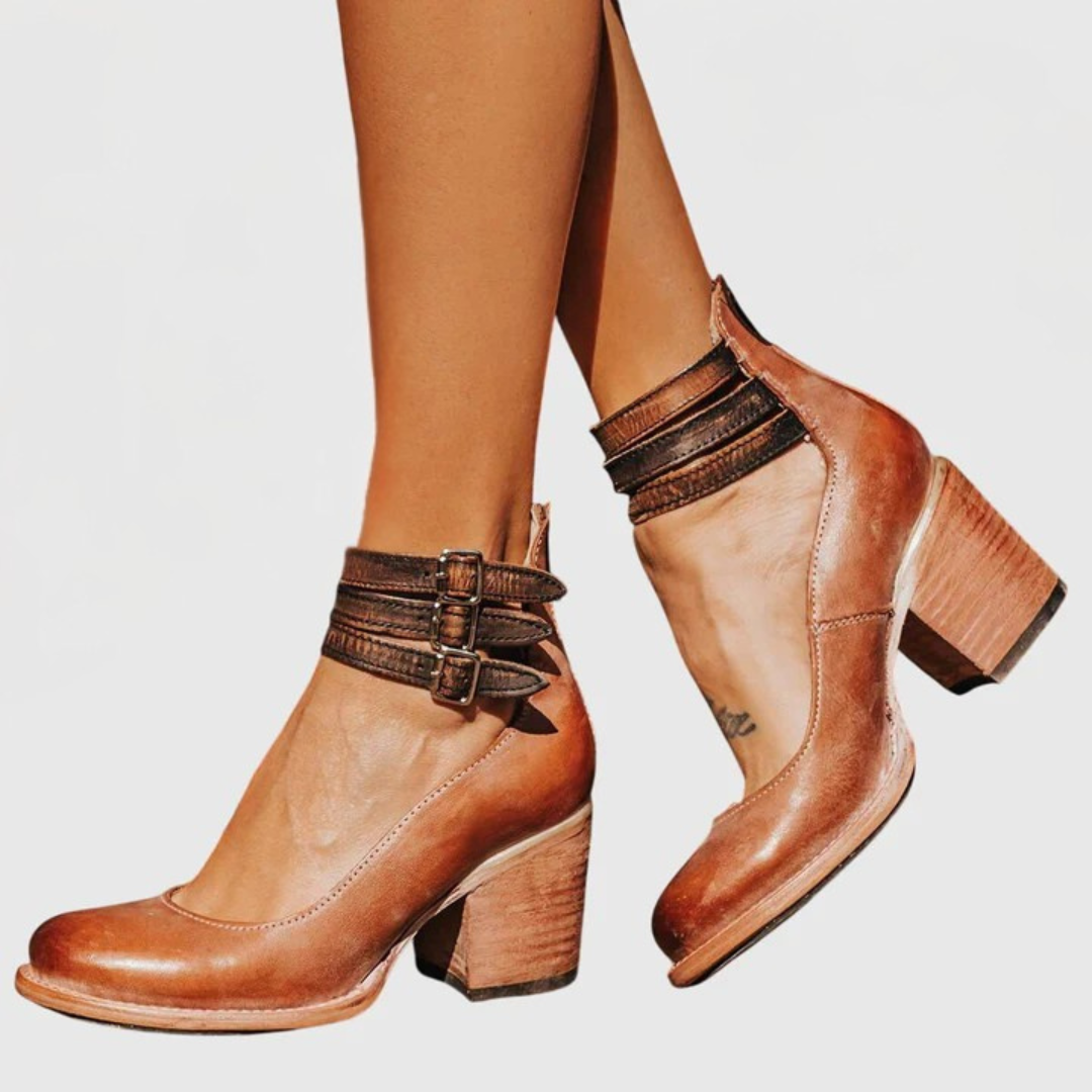 Stylish Boots for Women with Buckle Strap Block Heel Cutout Style