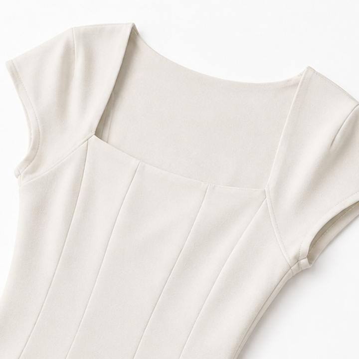 Elegant Satin Midi Dress for Women with Square Neck Cap Sleeve Fit and Flare Fall Wedding Guest Style