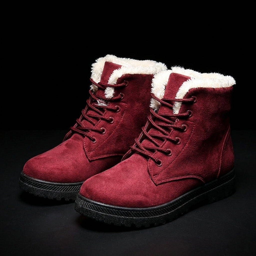 Cozy Faux Fur Lined Winter Boots for Women with Lace Up Ankle Lug Sole Casual Style