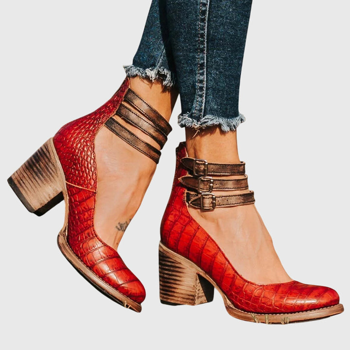 Stylish Boots for Women with Buckle Strap Block Heel Cutout Style