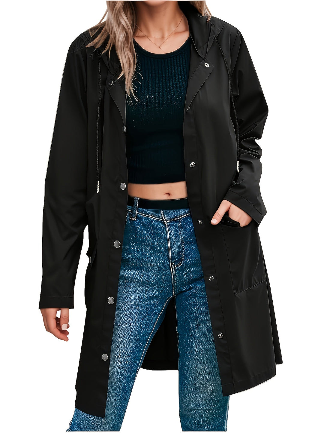 Effortless Trench Coat for Women with Hooded Button Front Longline Pocket Style