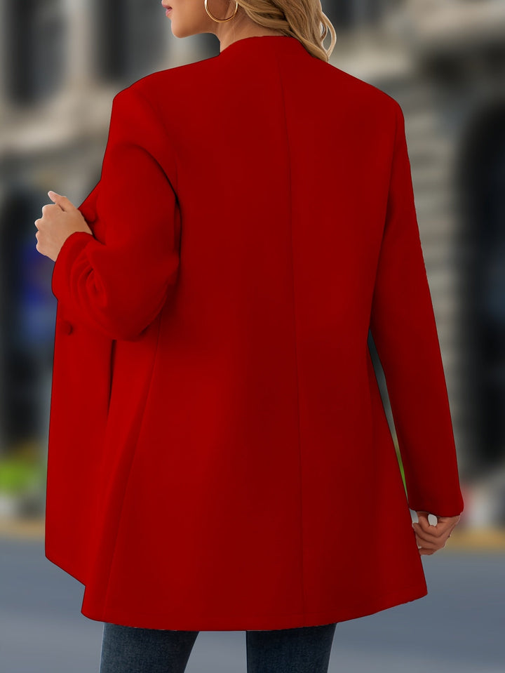 Elegant Wool Coat for Women with Stand Collar Button Front Belted Waist
