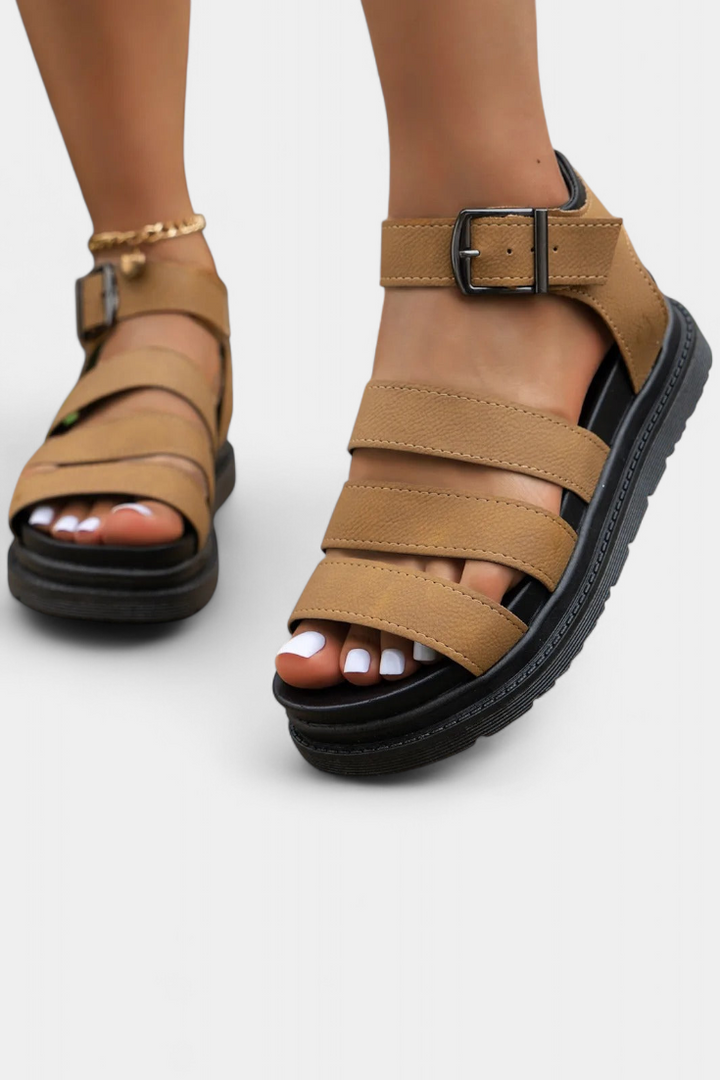 Renee Platform Sandals with Multiple Straps and Buckle Closure