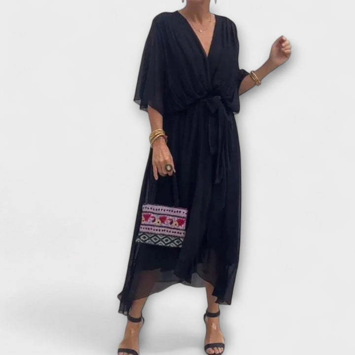 Amoura — Chiffon Dress with V Neckline