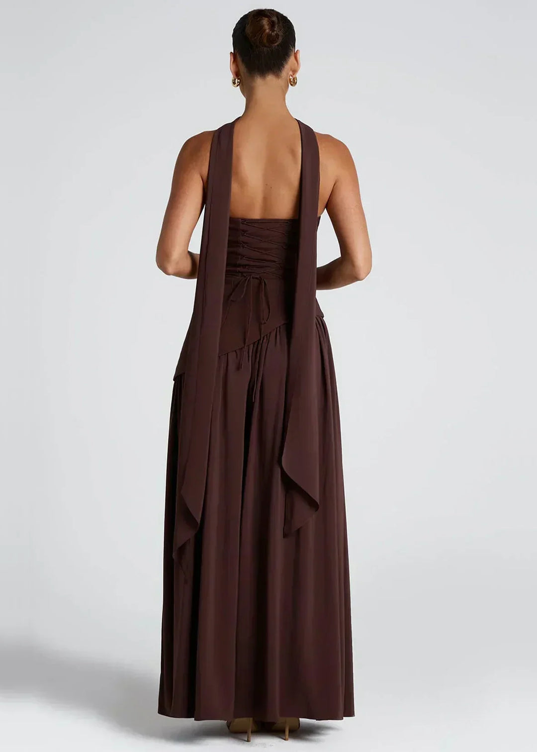 Elena – Maxi Dress with Off Shoulders, Slit & Choker Detail