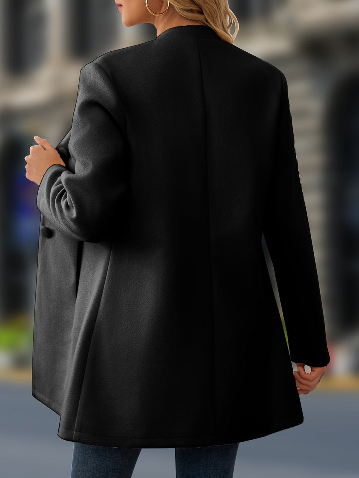 Elegant Wool Coat for Women with Stand Collar Button Front Belted Waist