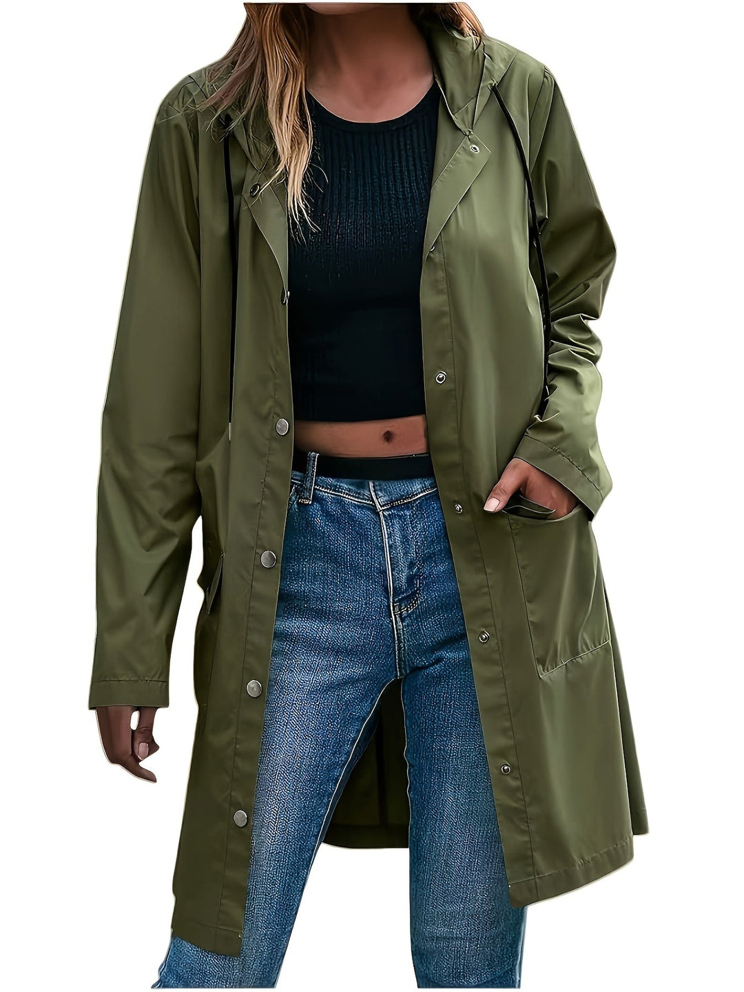Effortless Trench Coat for Women with Hooded Button Front Longline Pocket Style
