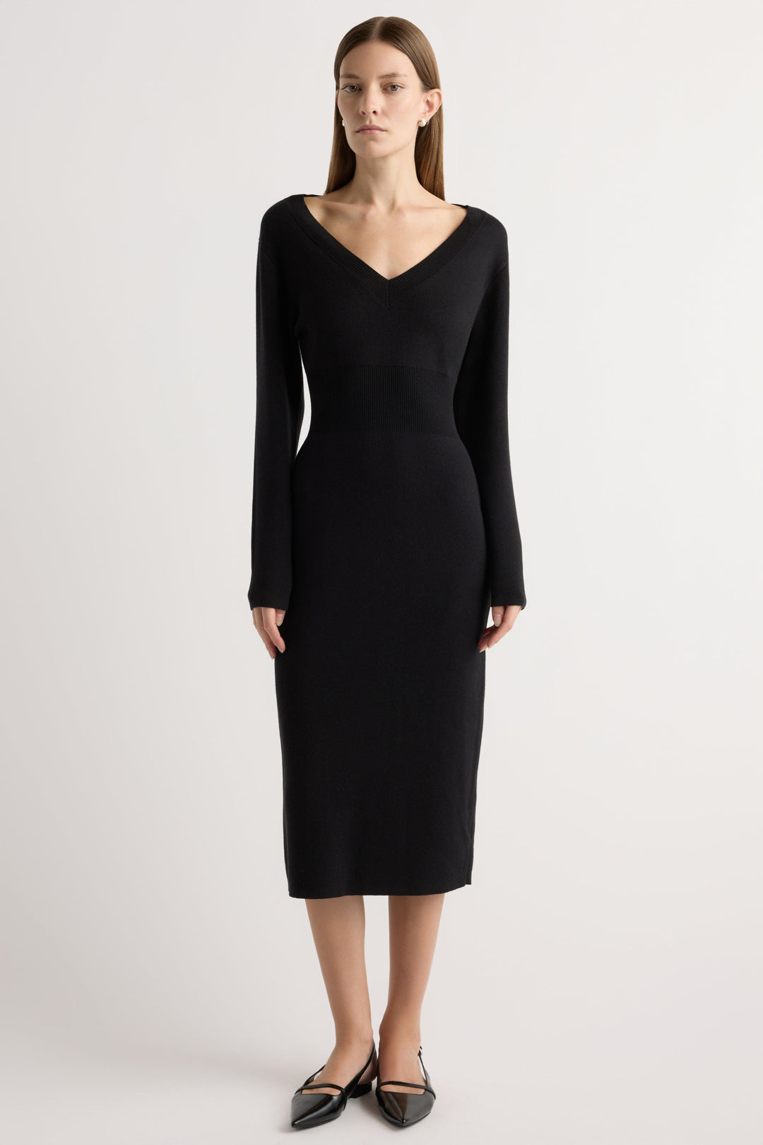 off the shoulder sweater dress black Black Dress - Off-the-Shoulder Sweater Midi Dress