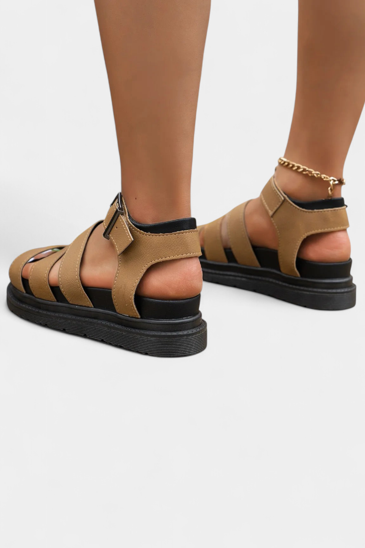 Renee Platform Sandals with Multiple Straps and Buckle Closure