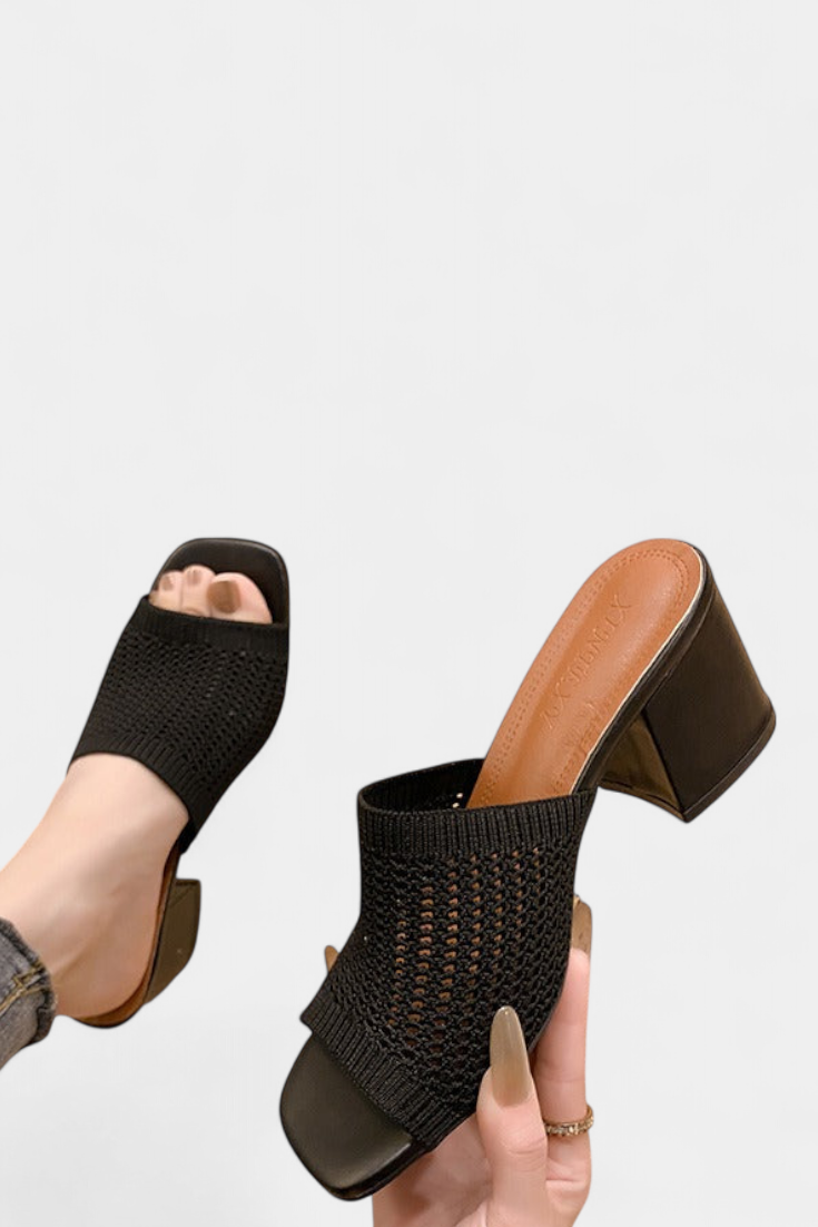 Christy Square Mesh Heel Sandals