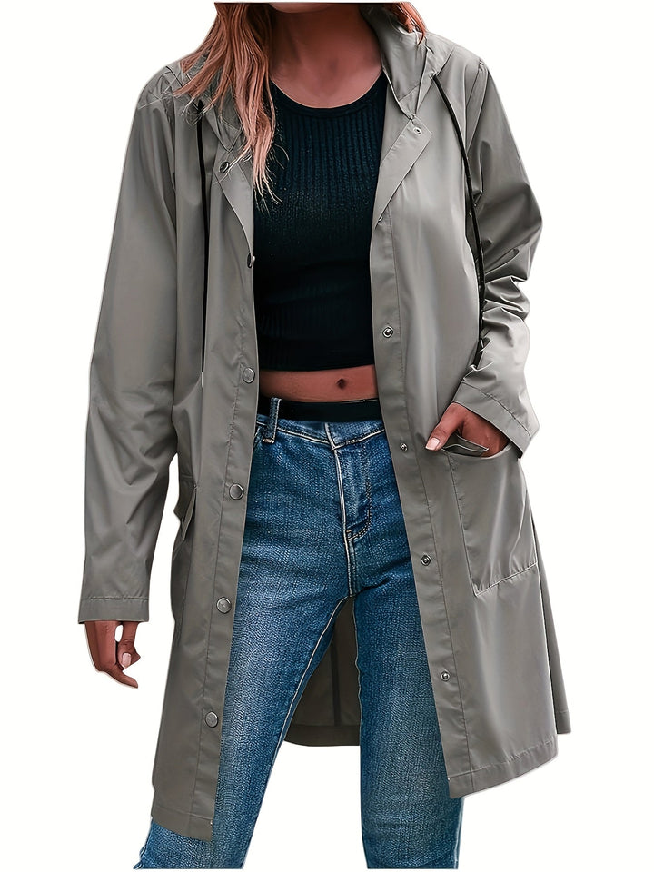 Effortless Trench Coat for Women with Hooded Button Front Longline Pocket Style
