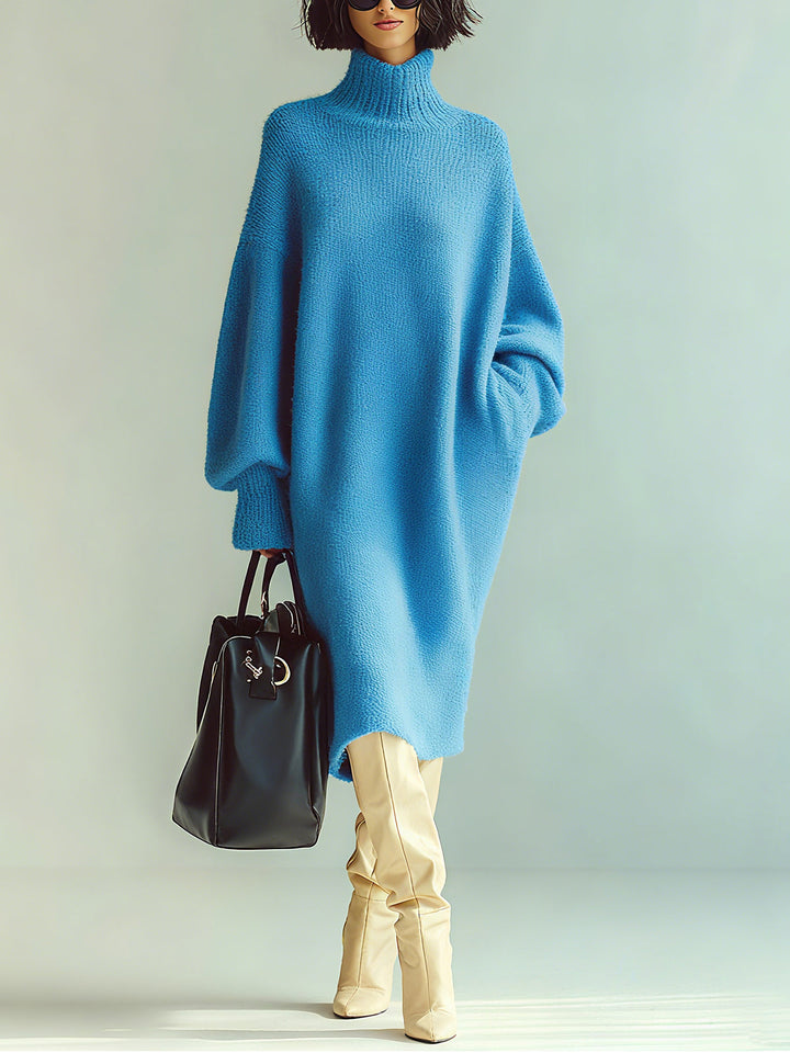 Ohneia | Midi Dress Red Blue Blouse with Long Sleeves Oversized