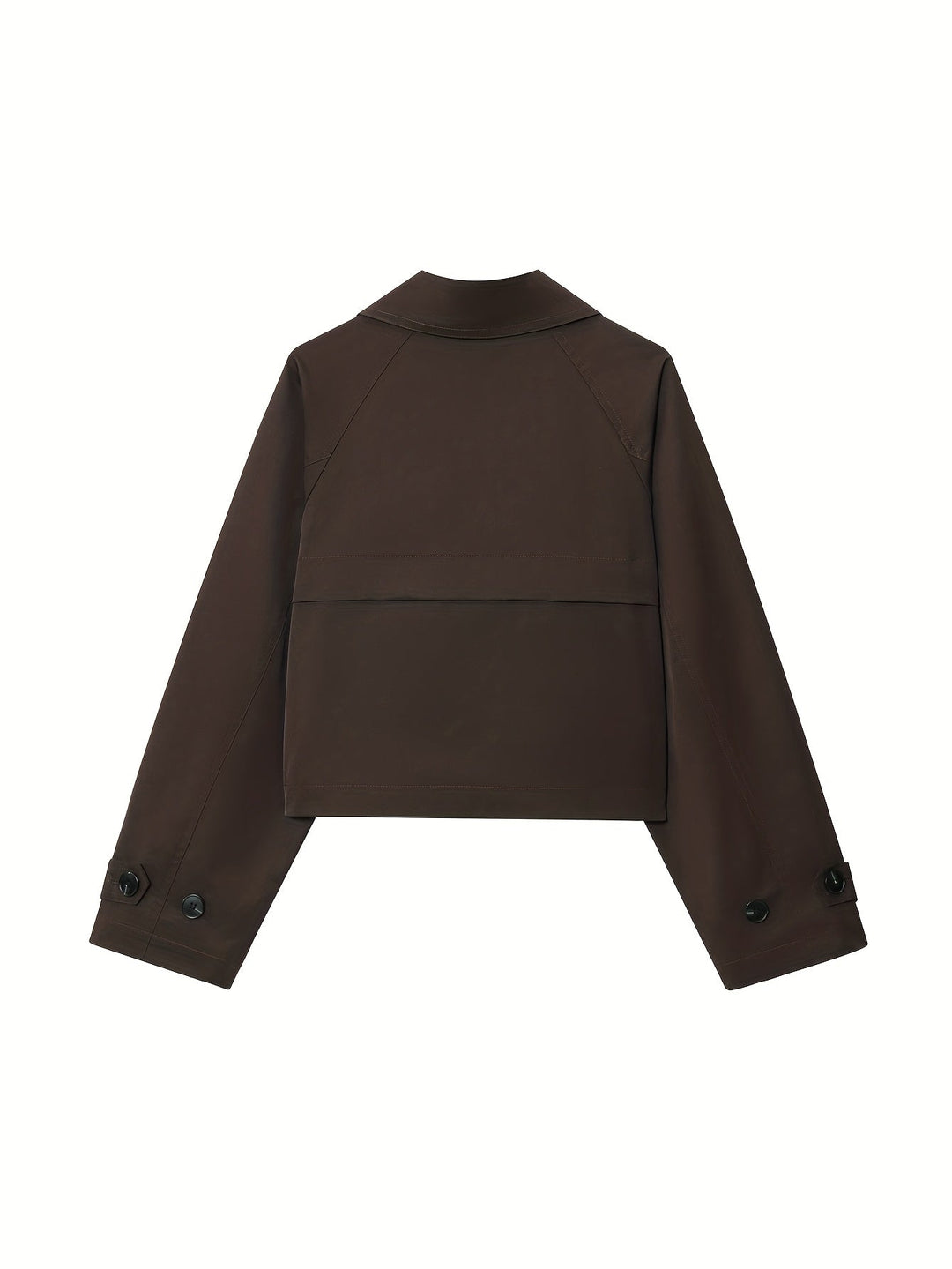 Elegant Coffee Brown Pea Coat for Women with Notched Lapel Long Sleeve Double Breasted Cropped Style