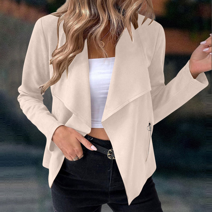 Effortless Draped Open Front Jacket for Women with Waterfall Lapel Long Sleeve Cropped Style