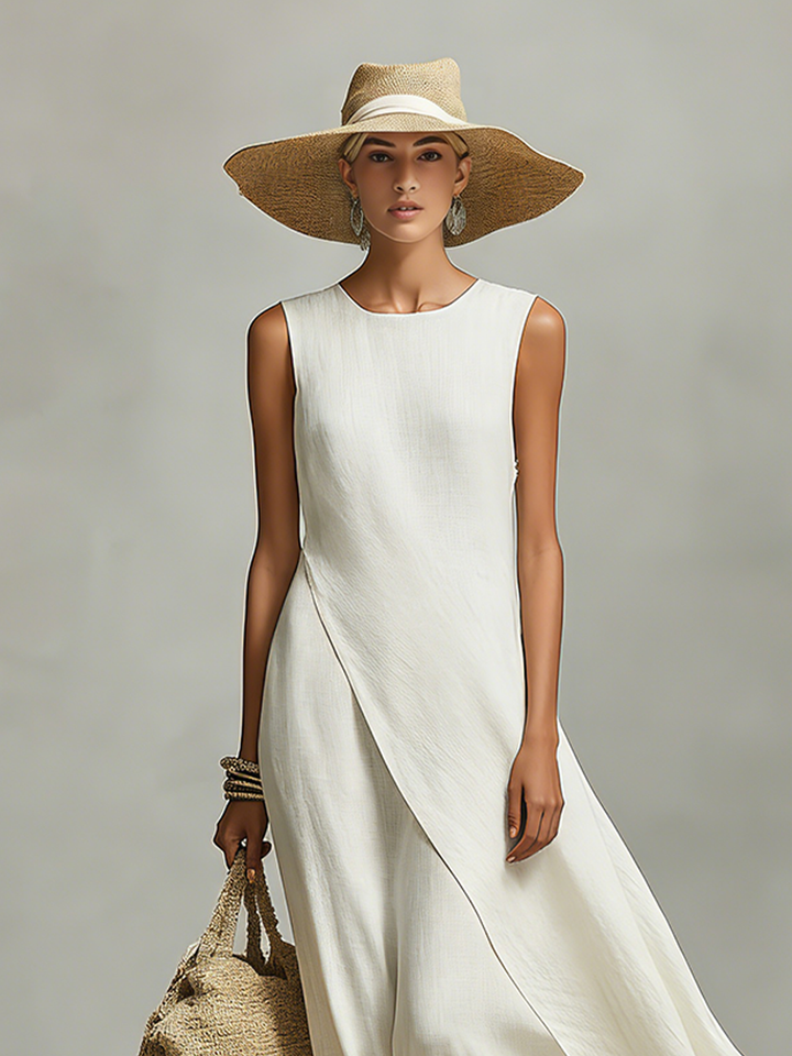 Ivory linen dress side view