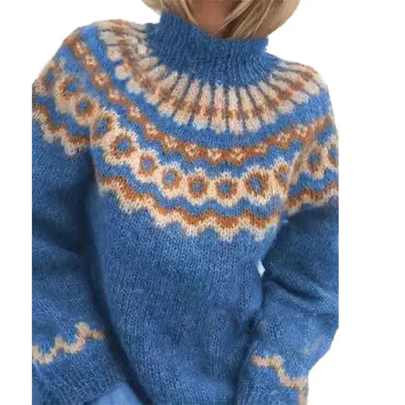 Cozy Fair Isle Turtleneck Sweater for Women with Long Sleeve Nordic Knit Pullover Winter Style