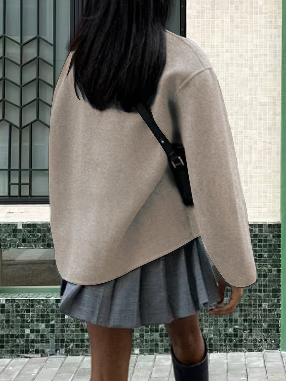Effortless Wool Pea Coat for Women with Stand Collar Long Sleeve Double Breasted Oversized Casual Style