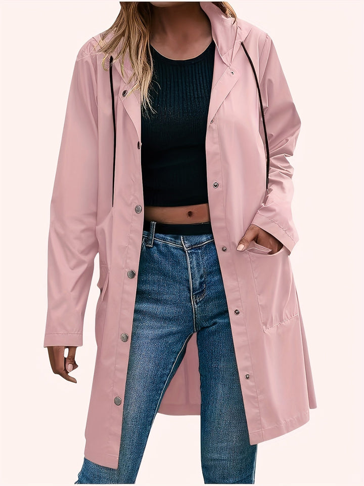 Effortless Trench Coat for Women with Hooded Button Front Longline Pocket Style