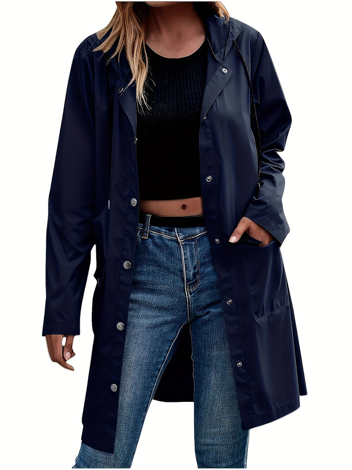 Effortless Trench Coat for Women with Hooded Button Front Longline Pocket Style