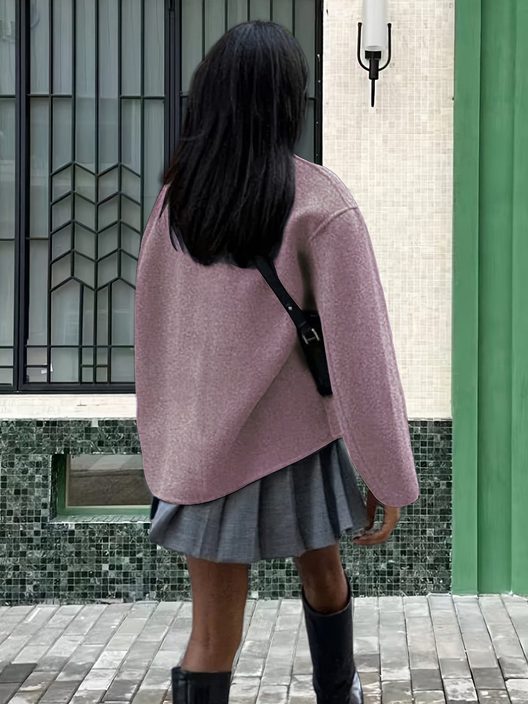 Effortless Wool Pea Coat for Women with Stand Collar Long Sleeve Double Breasted Oversized Casual Style