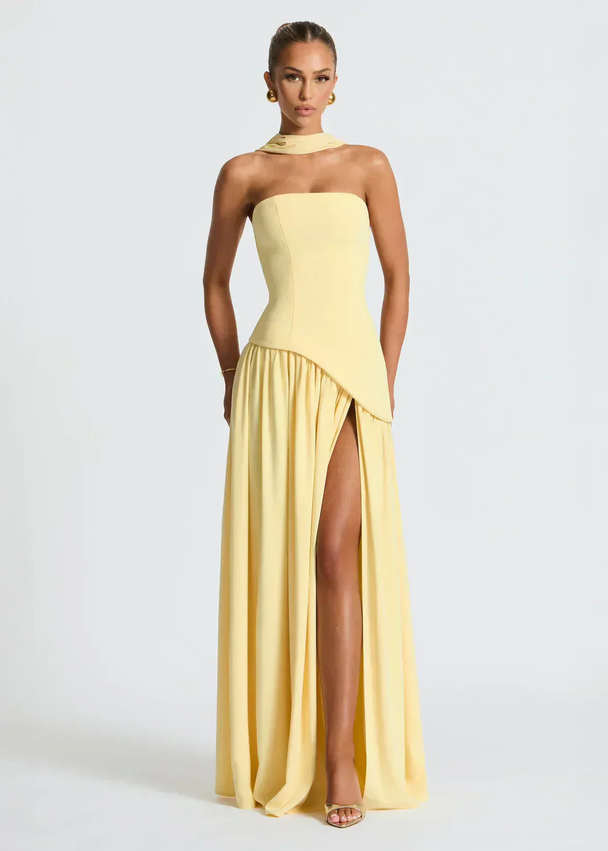 Elena – Maxi Dress with Off Shoulders, Slit & Choker Detail – Susan ...
