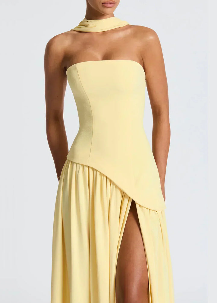 Elena – Maxi Dress with Off Shoulders, Slit & Choker Detail