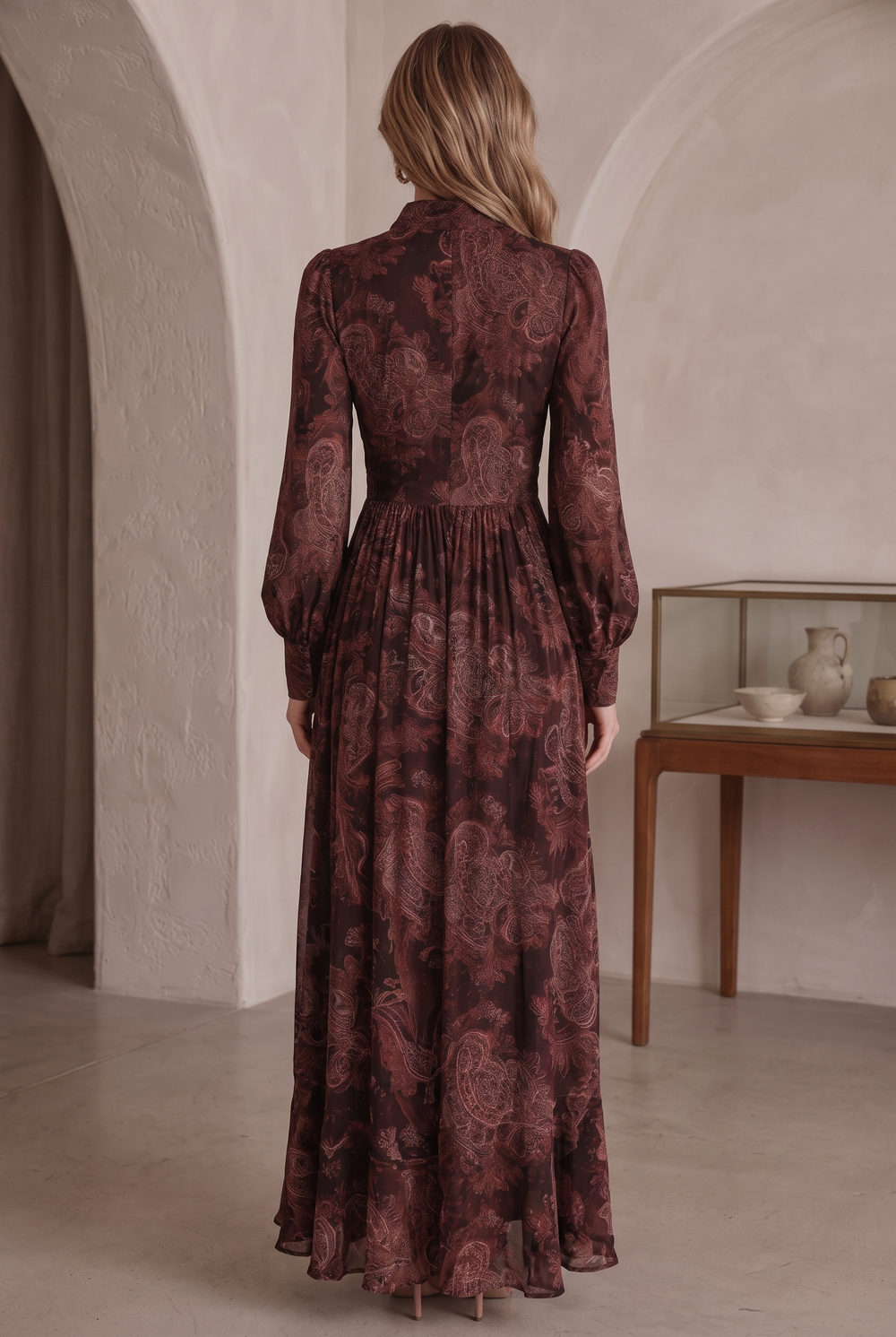 Paisley print maxi dress with front zip - back view