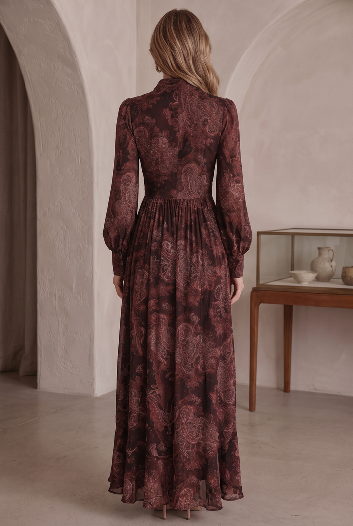 Paisley print maxi dress with front zip - back view
