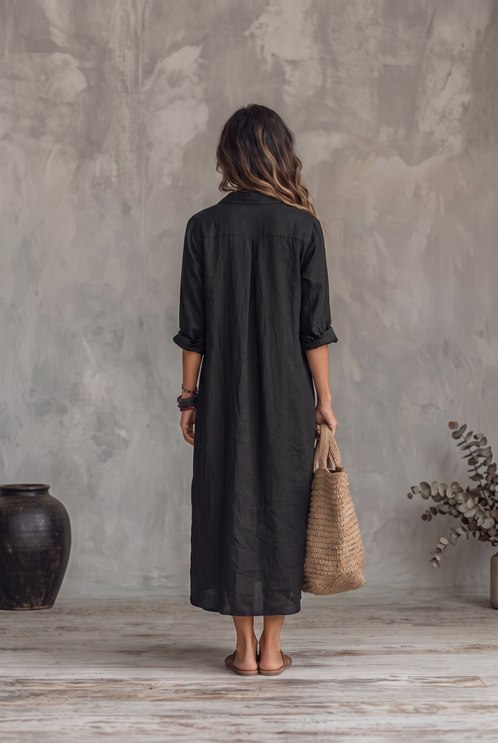 Black relaxed midi dress - back view