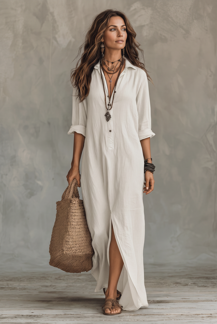 Relaxed midi dress in white