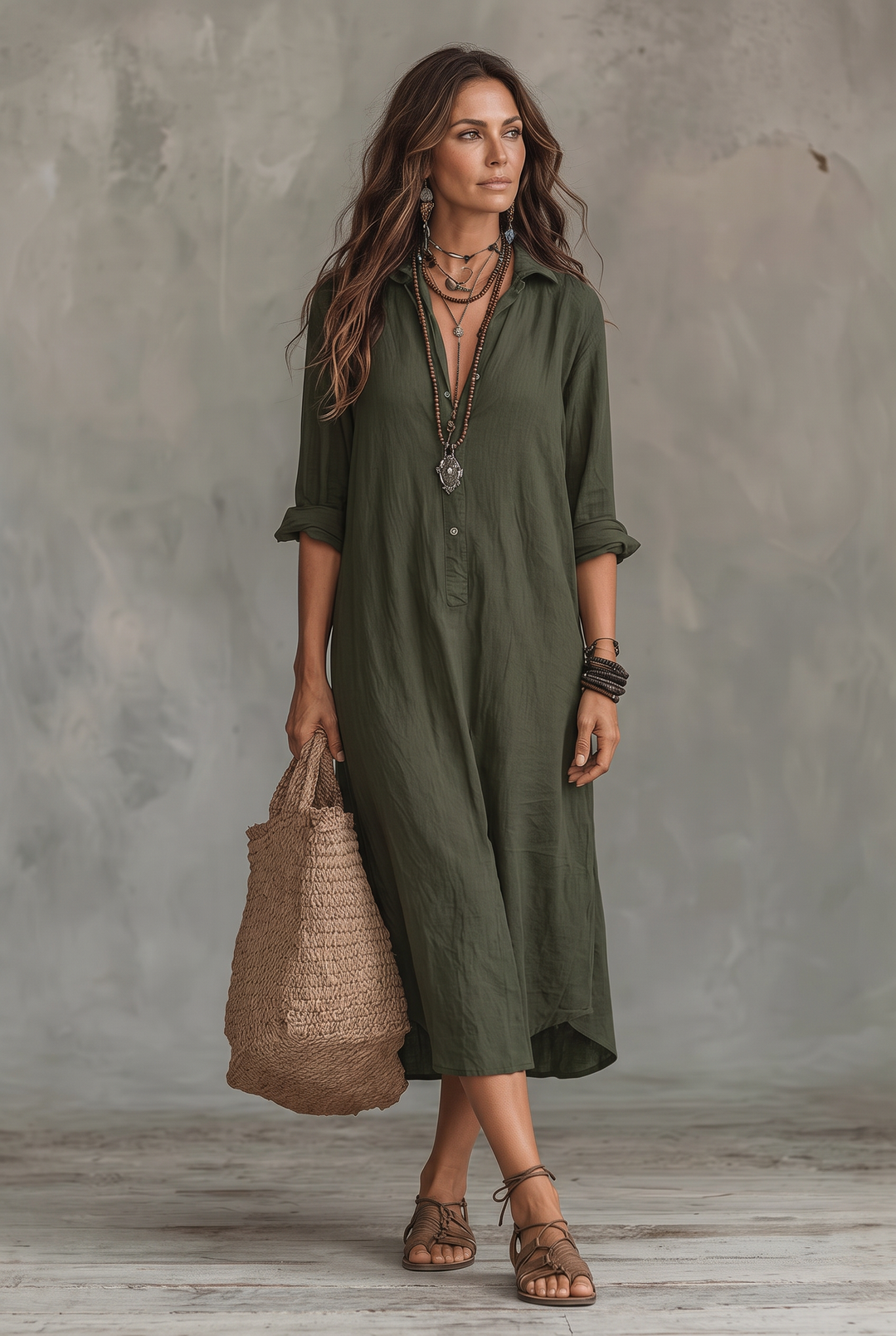 Relaxed midi dress in green