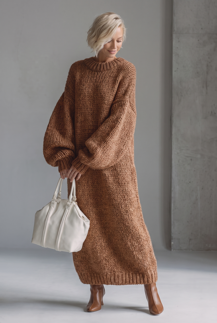 Knitted maxi dress in brown