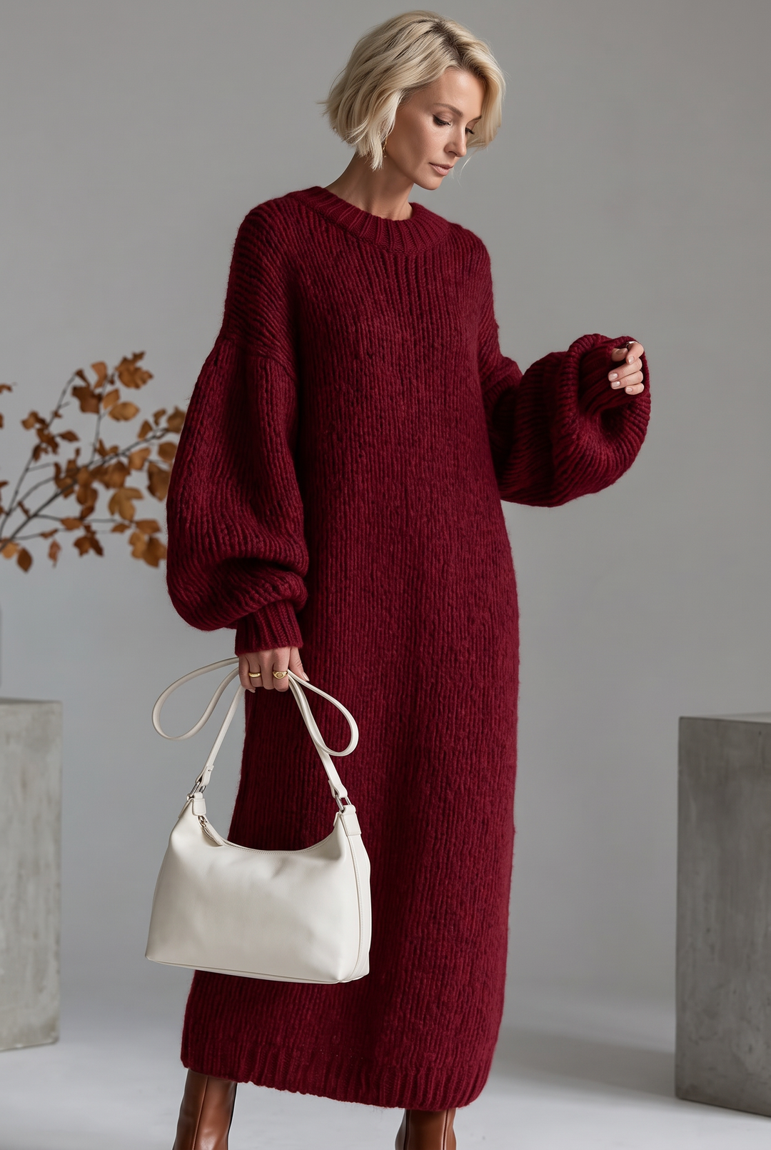 Knitted maxi dress in red