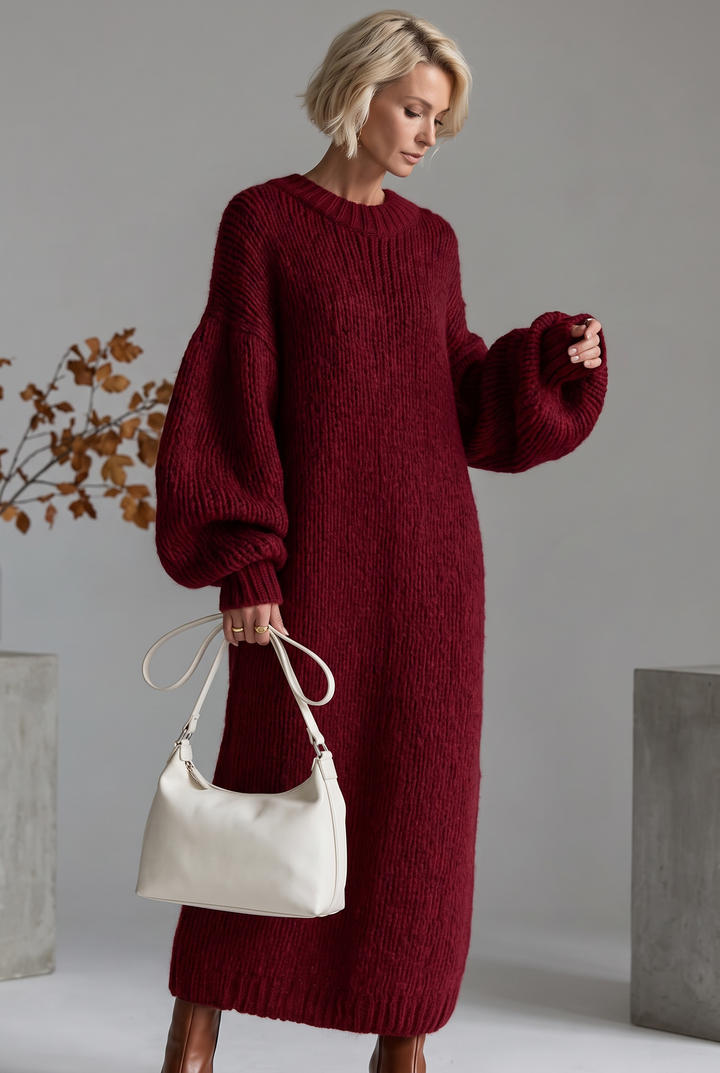 Knitted maxi dress in red