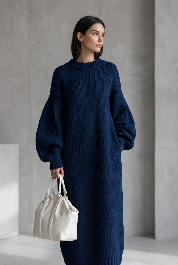 Knitted maxi dress in navy blue