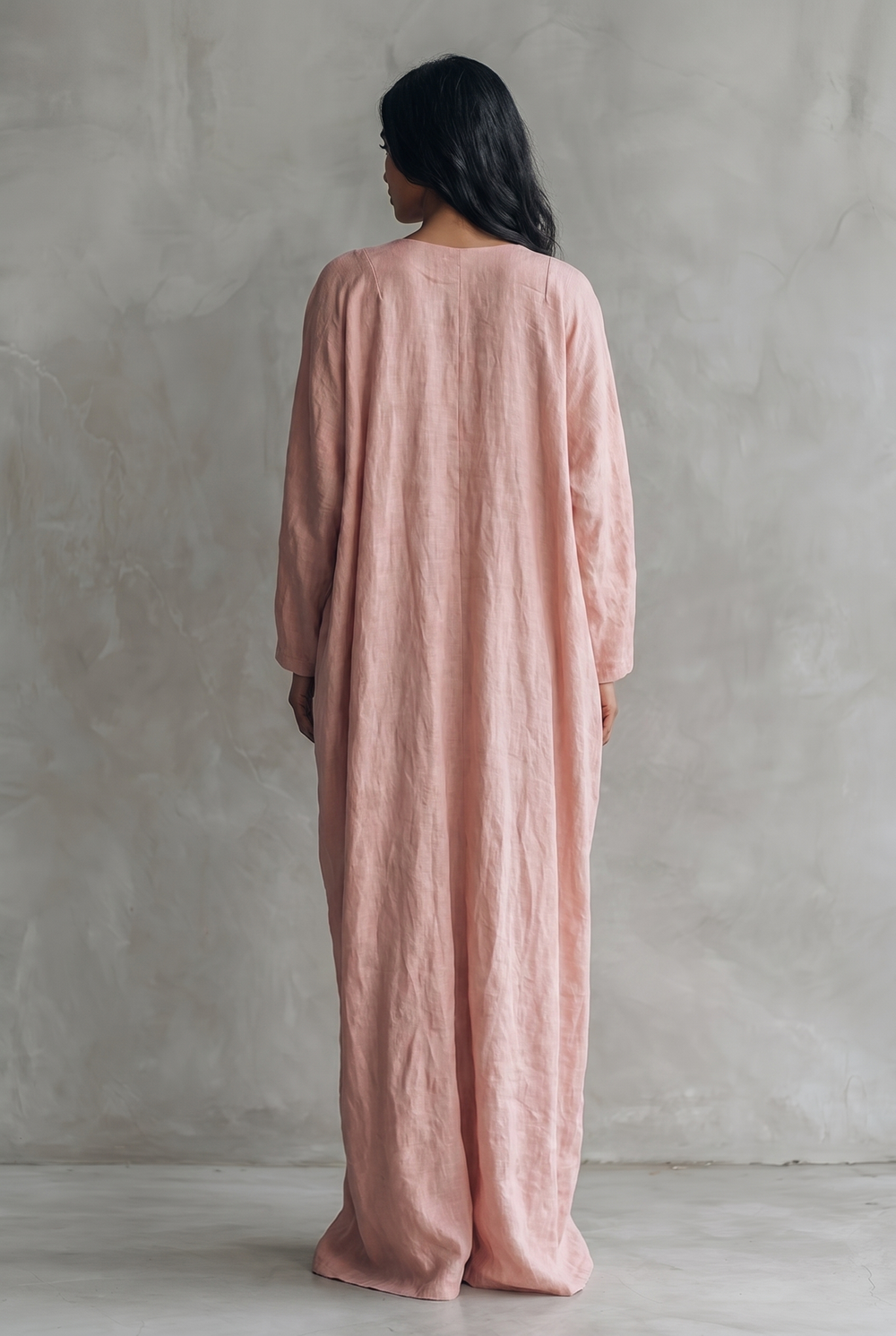 Pink linen blend V-neck maxi dress - back view