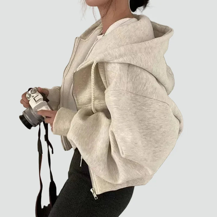 Comfortable Fleece Zip Up Hoodie for Women with Drawstring Hood Long Sleeve Cropped Oversized Casual Style