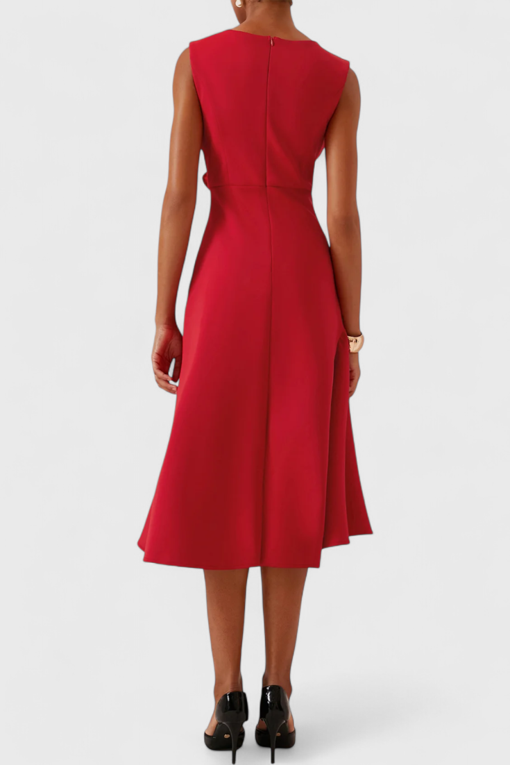 Claudia Midi Asymmetric Dress with Elegant Pleats