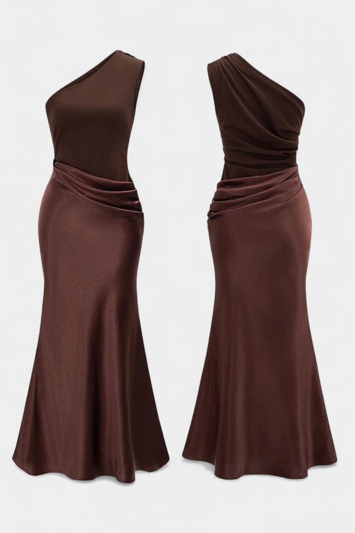 Ottavia Long Pleated One-Shoulder Evening Dress