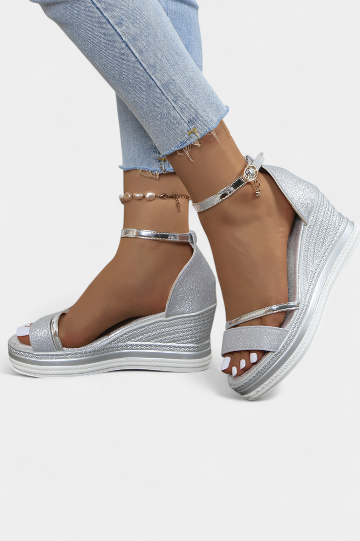 Corinne Orthopedic Wedge Platform Sandals with Shiny Finish